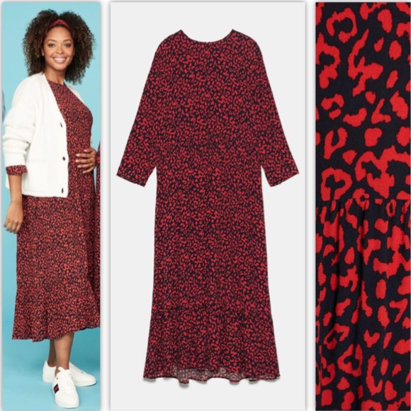 Zara Red Leopard Printed Dress last Size L* & XL* - Picture 2 of 11